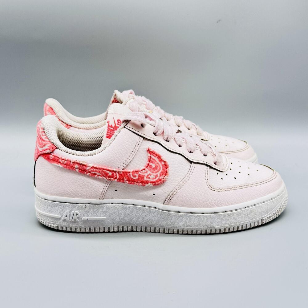 Nike Shoes Womens 6 Pink Leather Air Force 1 Low Paisley Chenille Swoosh Sneaker